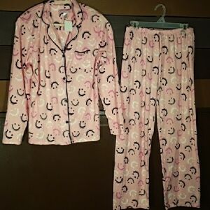 Love To Sleep Medium  Smile Forever Pink/black Long sleeve Pajama Set